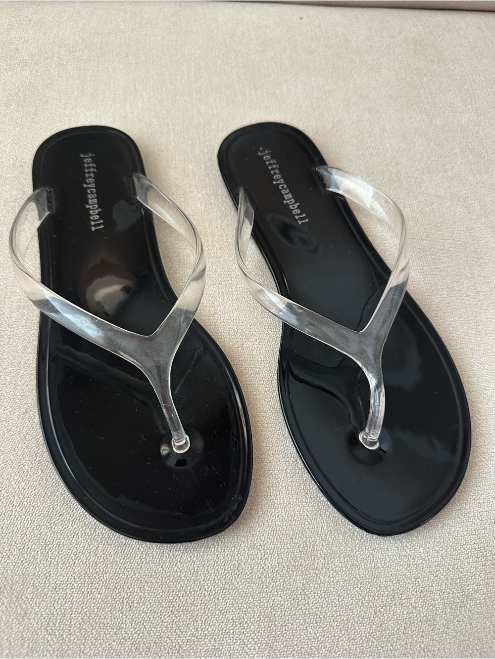 Jeffrey Campbell Black Jelly Sandals with Clear Straps